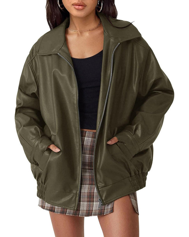 Women's Oversized Biker's Leather Jacket Fall Winter Fashion