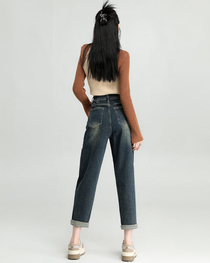 Water Washed Hole Harem Jeans Women