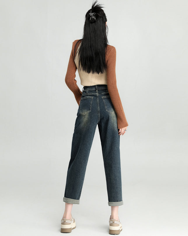 Water Washed Hole Harem Jeans Women