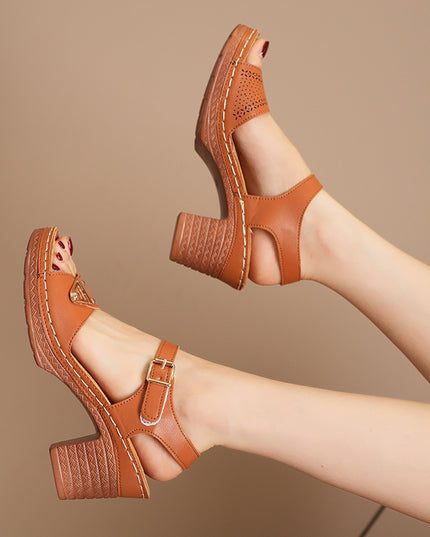 Face Buckle Chunky Heel High Heel Sandals Female
