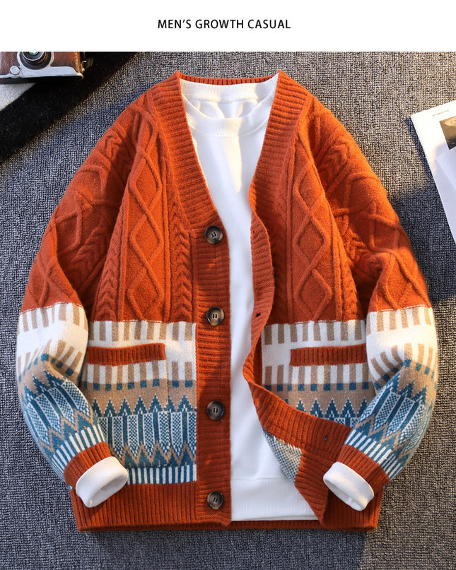 Knitwear All-match Loose Contrast Color Warm Coat
