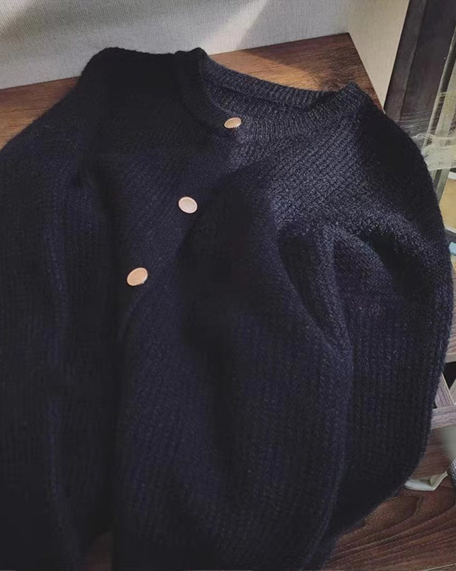 Women's Round Neck Knitted Cardigan Sweater Coat