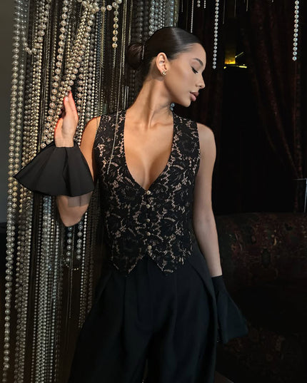 Lace Sleeveless Button Vest