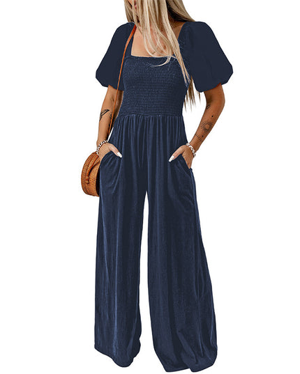 Women's Square Collar Short Sleeve Jumpsuit