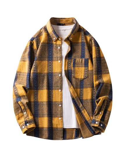 Cross-border Foreign Trade Men's Autumn And Winter New Plaid Plus Size Long-sleeved Shirt Casual Coat Thickened Flannel Shirt Men