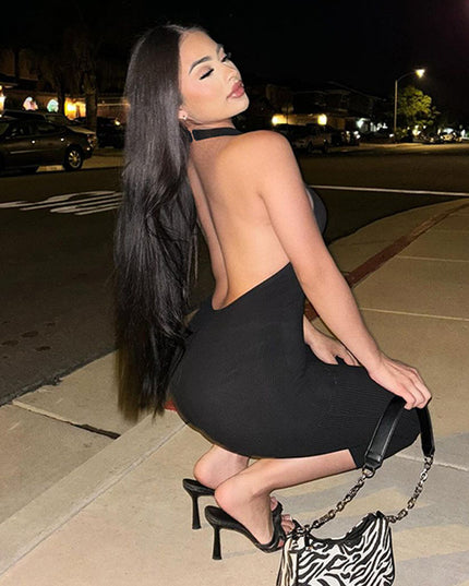 Women's Solid Color Sleeveless Halter Backless Sexy Slim Fit Bodysuit