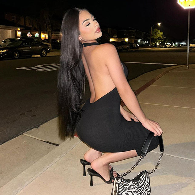 Women's Solid Color Sleeveless Halter Backless Sexy Slim Fit Bodysuit