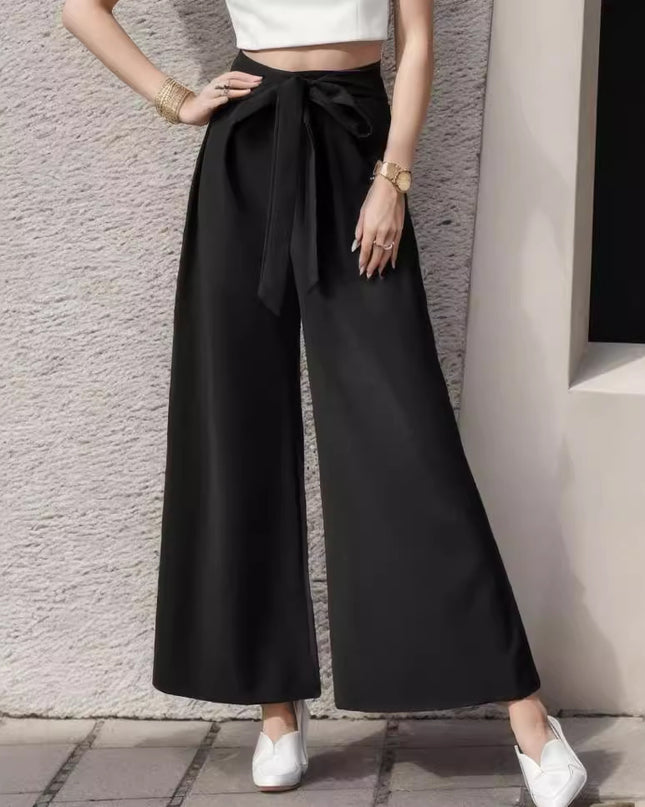 European And American Trousers Lace Up Commute Style High Waist