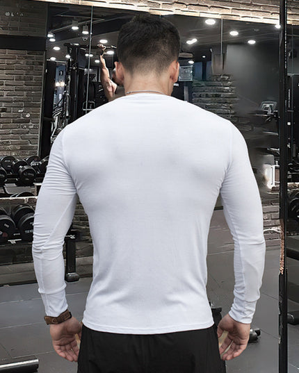 Men's High Elastic Solid Color Sports Casual Button Long Sleeve