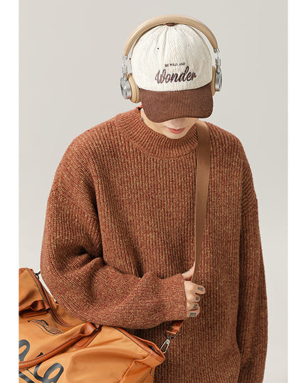Retro Thick Needle Mock Neck Sweater Autumn And Winter Texture Texture Hemp Dot Jacquard Thickened