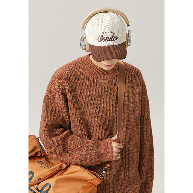 Retro Thick Needle Mock Neck Sweater Autumn And Winter Texture Texture Hemp Dot Jacquard Thickened