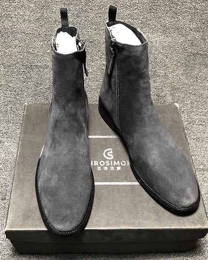 British Light Gray Zipper Men's Boots