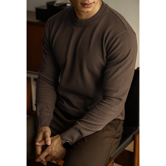 Tencel Wool Men’s Round Neck Sweater – Slim Fit Autumn Winter Pullover