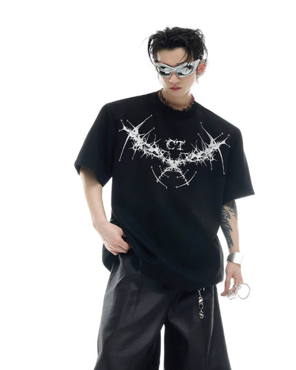 Loose Heavy Round Neck Padded Shoulder Short Sleeve