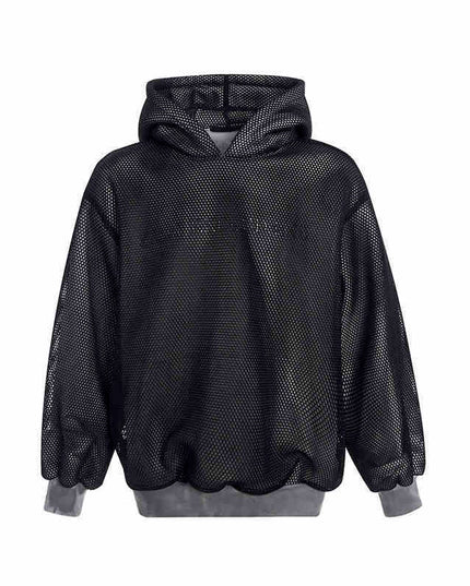 Niche Hollow Out Knitmesh Hooded Fleece Lined Sweater