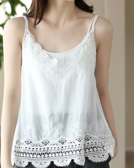 Retro All Cotton Hollow Embroidered Lace Vest