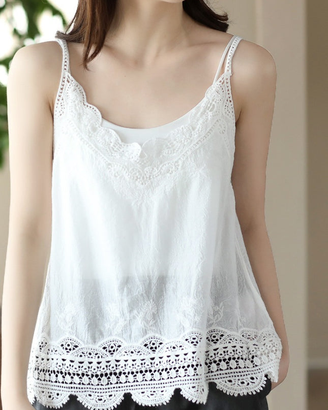 Retro All Cotton Hollow Embroidered Lace Vest