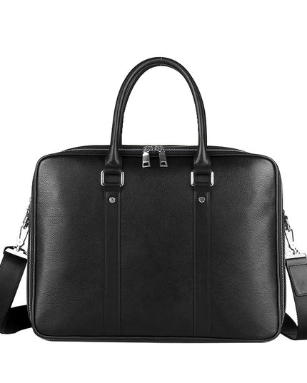 Men’s Real Leather Handbag | Double Zipper Cattlehide, 14-Inch Laptop Compatible