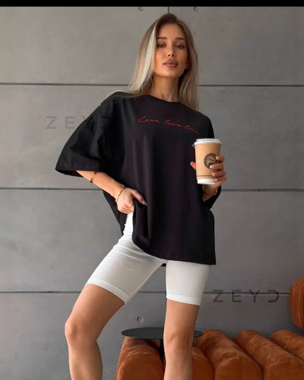 Commuter Sweet Letter Printed Cotton Short-sleeved T-shirt
