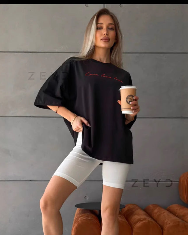 Commuter Sweet Letter Printed Cotton Short-sleeved T-shirt