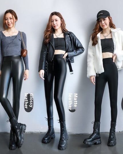 Fleece-lined Thick Leggings Tight Leather Pants