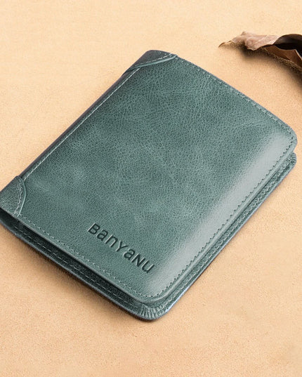 Men's Short Matte Leather Tri-fold Vertical Wallet