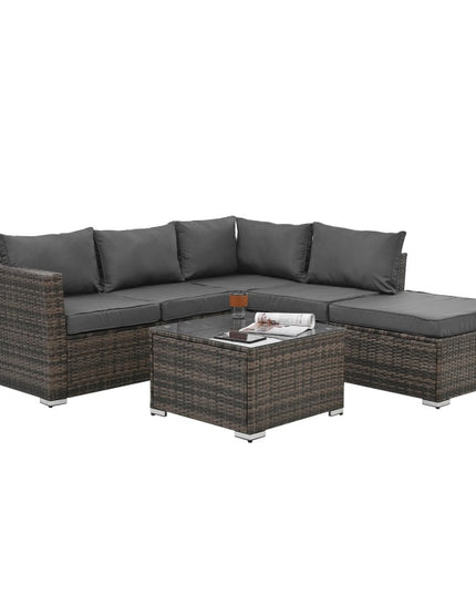 Patio Furniture, Outdoor Furniture, Seasonal PE Wicker Furniture, 4 Set Wicker Furniture With Tempered Glass Coffee Table
