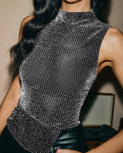 Sleeveless Sexy Slim Rhinestone Hot Girl Vest Women's Clothing