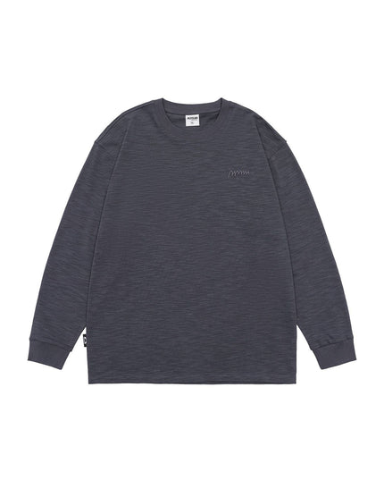 Pure Color Slub Cotton Long Sleeve T-shirt Simple Embroidered Crew Neck Cotton Base Shirt