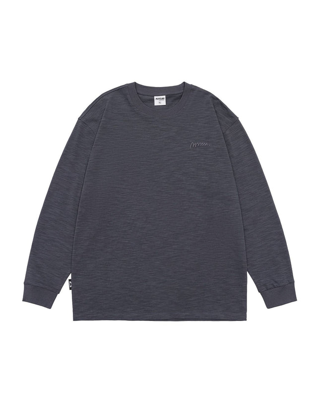 Pure Color Slub Cotton Long Sleeve T-shirt Simple Embroidered Crew Neck Cotton Base Shirt