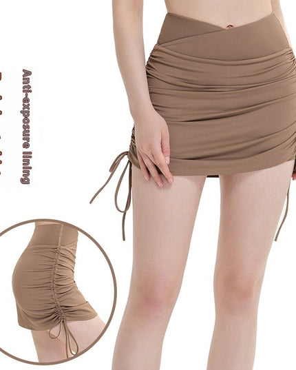 Drawstring High Top Sports Short Skirt Women's Running Anti-exposure Yoga Shorts