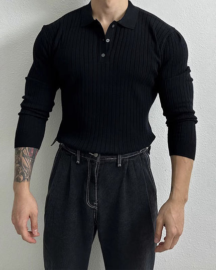 Slim-fit Long-sleeved Polo Shirt Retro Loose Half Zipper Sweater