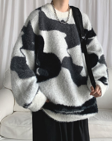Striped Round Neck Men's Loose Sweater