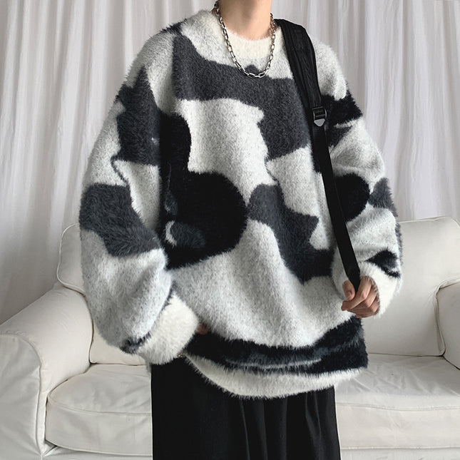 Striped Round Neck Men's Loose Sweater