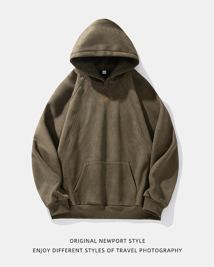 400g Suede Heavy Hooded Sweater Men's Autumn And Winter Split Design