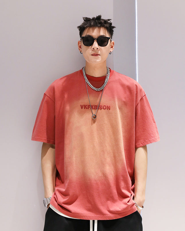 Gradient Washed Fashionable T-shirt Men's Fashion Couple Short Sleeve