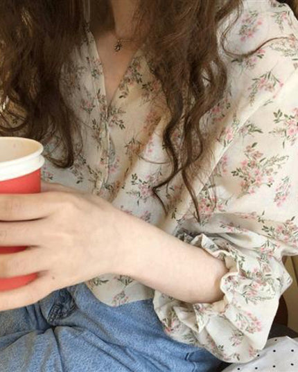 Flare Sleeve Collar Chiffon Top For Women
