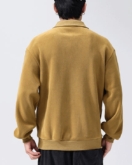Fashion Lapel Half-zip Sweatshirt Winter Warm Fleece Long Sleeve Top Men's Clothing