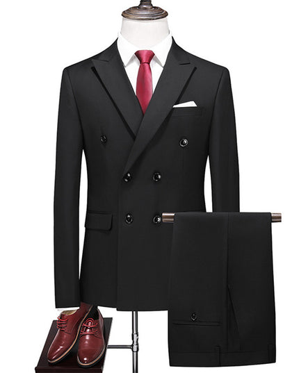 Men's Double Breasted Solid Color Coat Trousers Suit