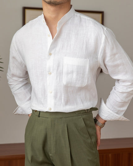 Men's Commuter Light Cooked Casual Breathable Pure Linen Long Sleeve Shirt