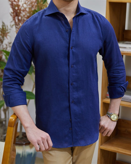 Men's Cotton Linen Casual Solid Color Long Sleeve Shirt