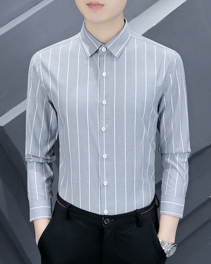 Summer Men's Casual Long-sleeved Striped Shirt