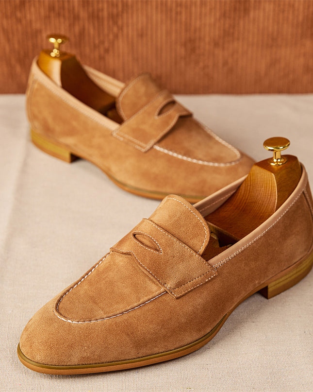 Men's Loafers With Round Toe Brown Suede