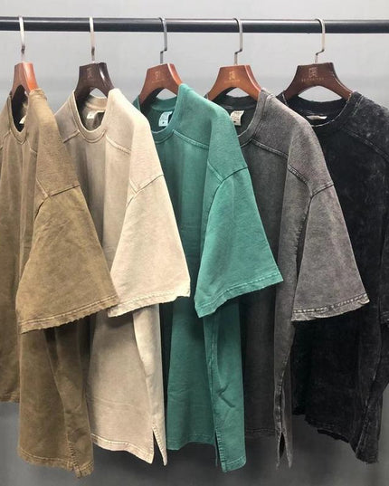 Pure Color Split Small Sweater Fabric Short-sleeved T-shirt