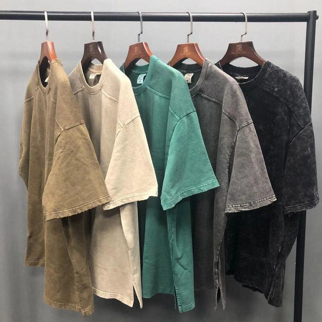 Pure Color Split Small Sweater Fabric Short-sleeved T-shirt