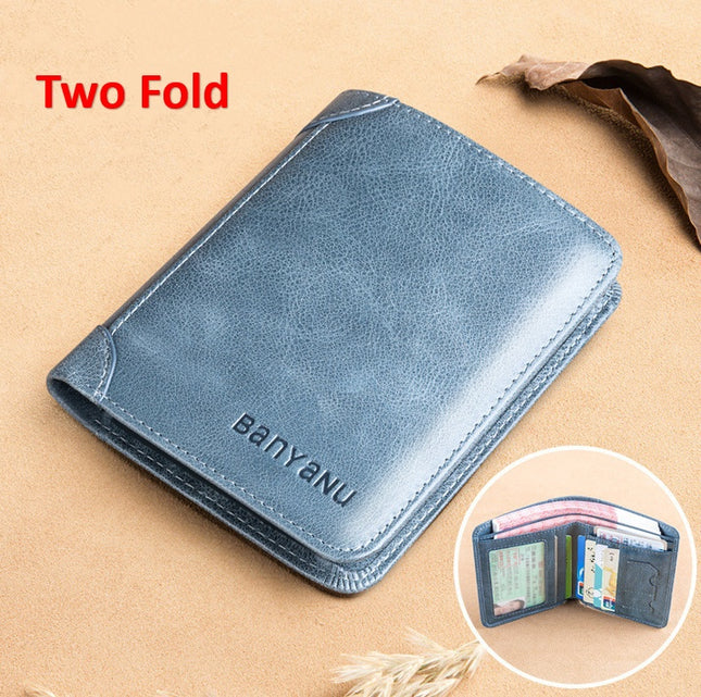 Men's Short Matte Leather Tri-fold Vertical Wallet
