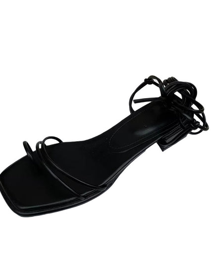 Roman Chunky Heel Sandals Summer New Korean Style Square Toe Hollow Out Strap Women's Mid-heel Shoes