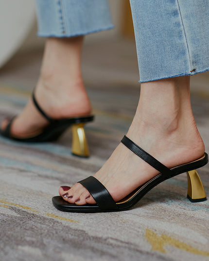 Women's Solid Color Square Toe Stiletto Sandals And Slippers