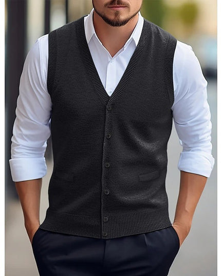 Casual Vest Solid Color Sleeveless Four Seasons Wool Knit Cardigan Men's Vest