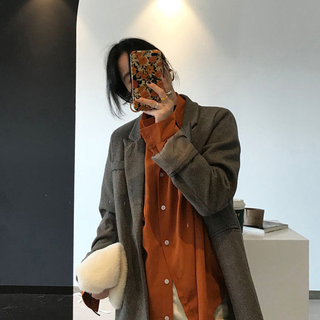 Women's Orange Lantern Sleeve Loose Casual Shirt